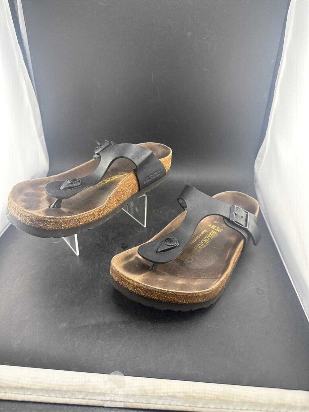 Birkenstock Gizeh Black Oiled Leather Sandals Women’s Size 38 US 7 7.5 Regular